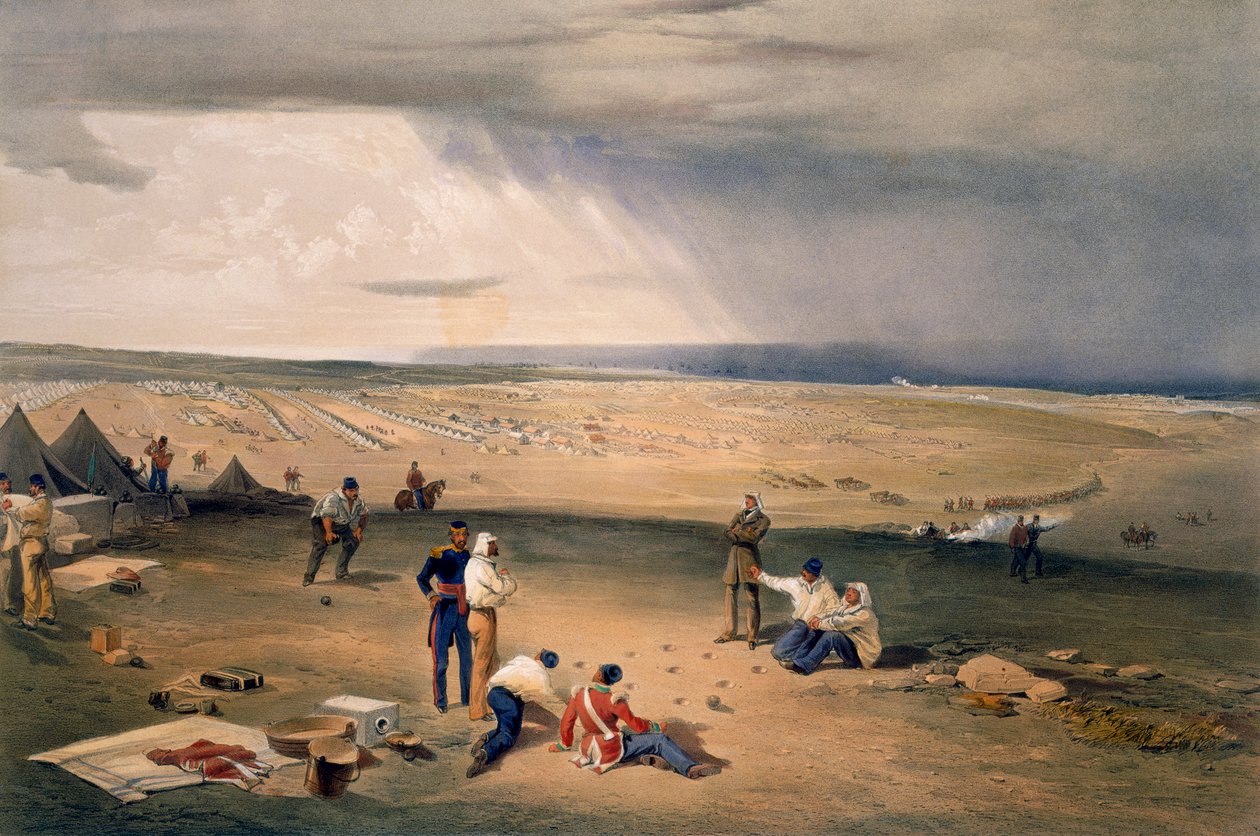 معسكر الفرقة الثالثة ، لوحة من "مقعد الحرب في الشرق" ، حانة. بقلم Paul und Dominic Colnaghi und Co. ، 1856 بواسطة وليام كريميا سيمبسون