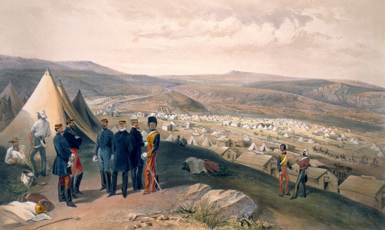 معسكر الفرسان ، لوحة من "مقعد الحرب في الشرق" ، حانة. بقلم Paul und Dominic Colnaghi und Co. ، 1856 بواسطة وليام كريميا سيمبسون