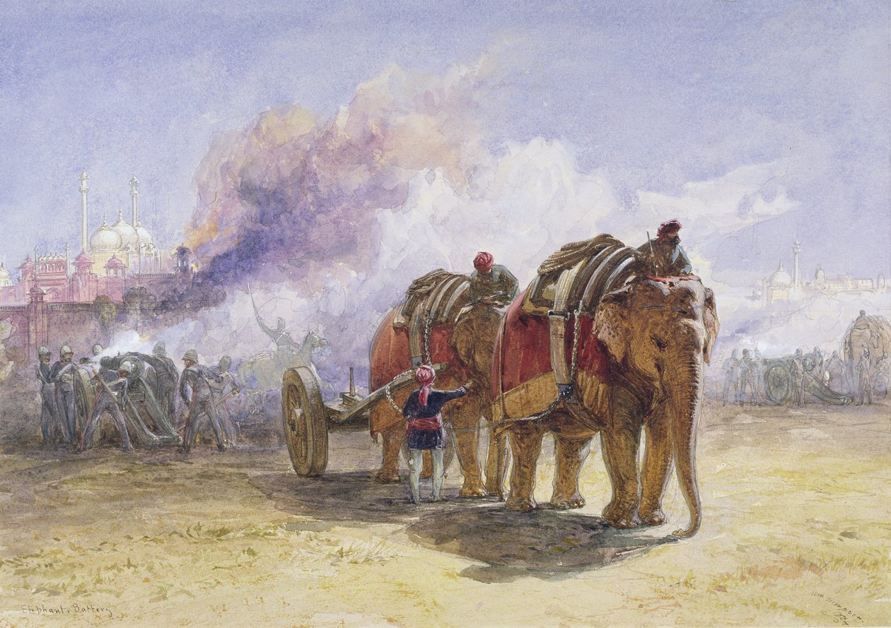 بطارية الفيل ، 1864 (مرحاض فوق الجرافيت مع لون جسم على ورق) بواسطة وليام كريميا سيمبسون