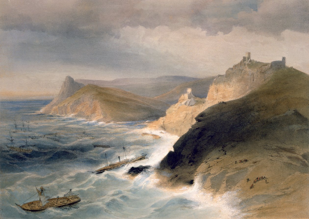 غيل قبالة ميناء بالاكلافا ، 14 نوفمبر 1854 ، لوحة من "مقعد الحرب في الشرق" ، حانة. بقلم Paul und Dominic Colnaghi und Co. ، 1856 بواسطة وليام كريميا سيمبسون