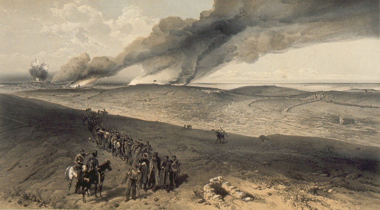 ريدان وخنادق متقدمة للهجوم البريطاني الأيمن ، 1856 بواسطة وليام كريميا سيمبسون