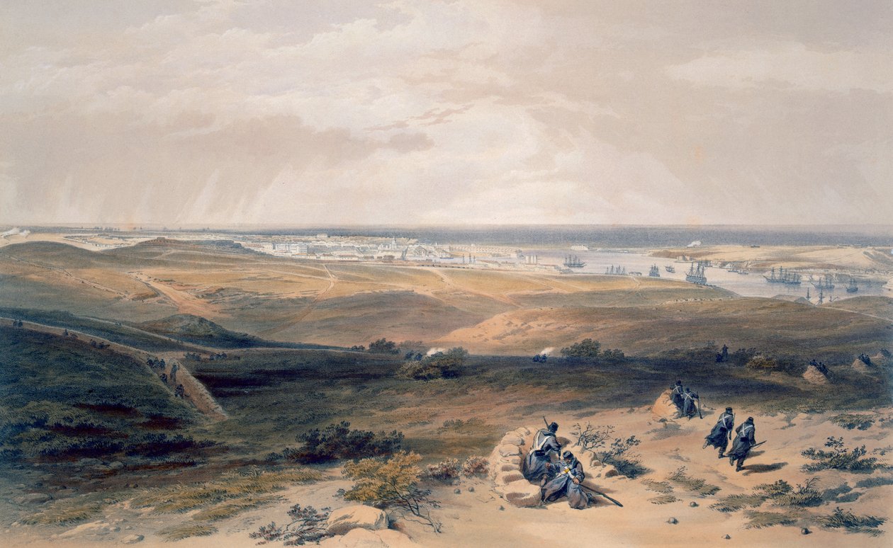 سيباستوبول من الشرق ، لوحة من "مقعد الحرب في الشرق" ، حانة. بقلم Paul und Dominic Colnaghi und Co. ، 1856 بواسطة وليام كريميا سيمبسون