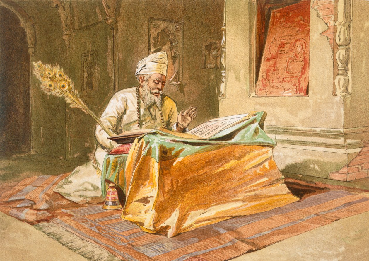 كاهن السيخ يقرأ الجرونث ، أمريتسار ، من الهند القديمة والحديثة ، 1867 بواسطة وليام كريميا سيمبسون