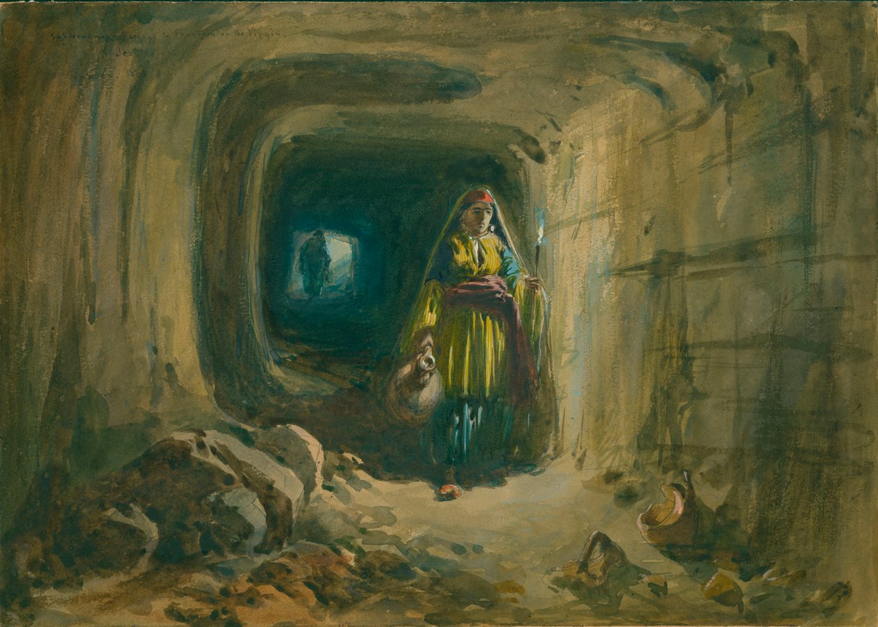ممر جوفي إلى نافورة العذراء ، القدس ، 1869 (مرحاض وقلم رصاص على ورق) بواسطة وليام كريميا سيمبسون