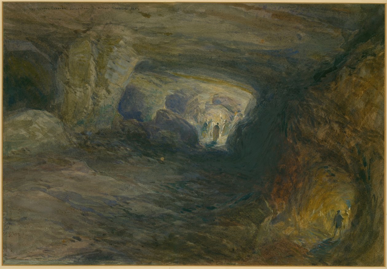 The Quarry Caverns ، القدس ، 1869 (مرحاض وقلم رصاص على ورق) بواسطة وليام كريميا سيمبسون