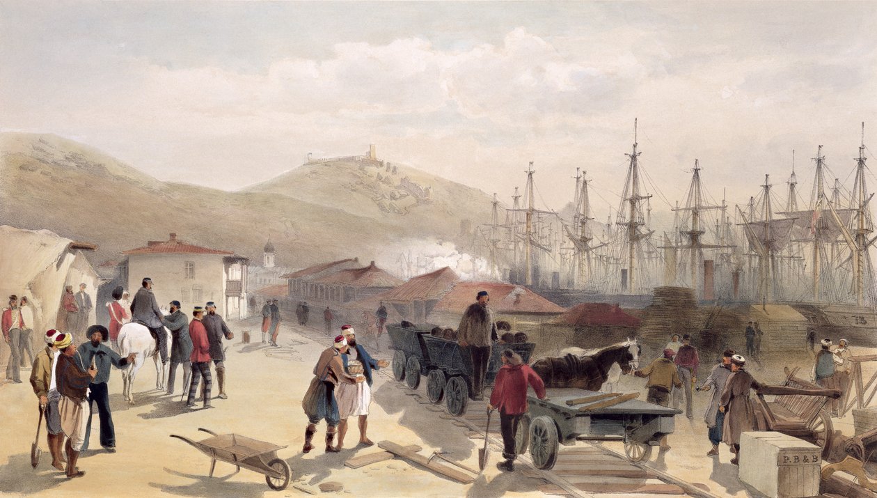 السكة الحديد في بالاكلافا ، لوحة من "مقعد الحرب في الشرق" ، 1856 بواسطة وليام كريميا سيمبسون