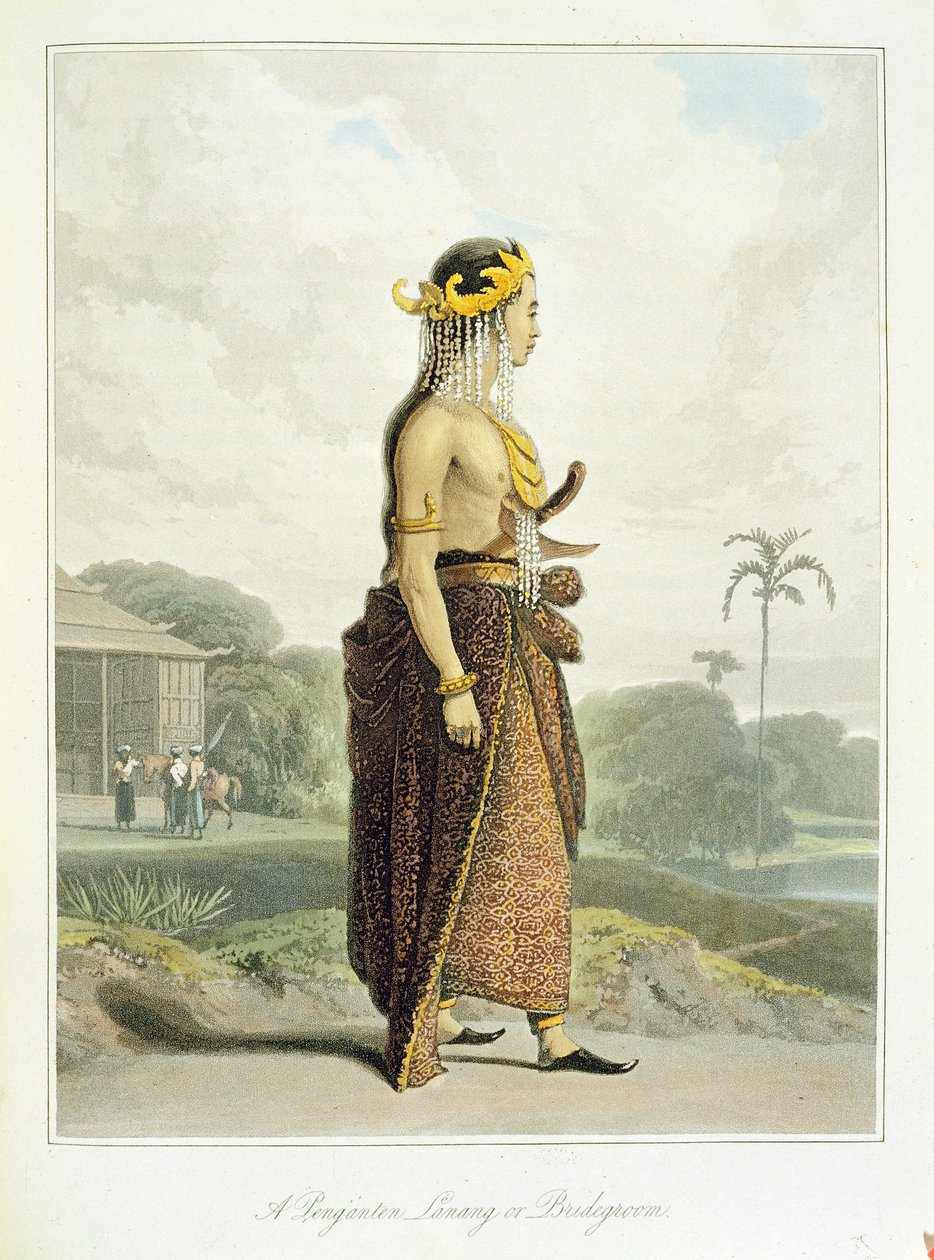 A Peng&39;anten Lanang أو Bridegroom ، اللوحة 19 من المجلد الأول من "تاريخ جافا" بقلم توماس ستامفورد رافلز (1781-1826) ، حانة. 1817 (أكواتينت) بواسطة وليام دانييل