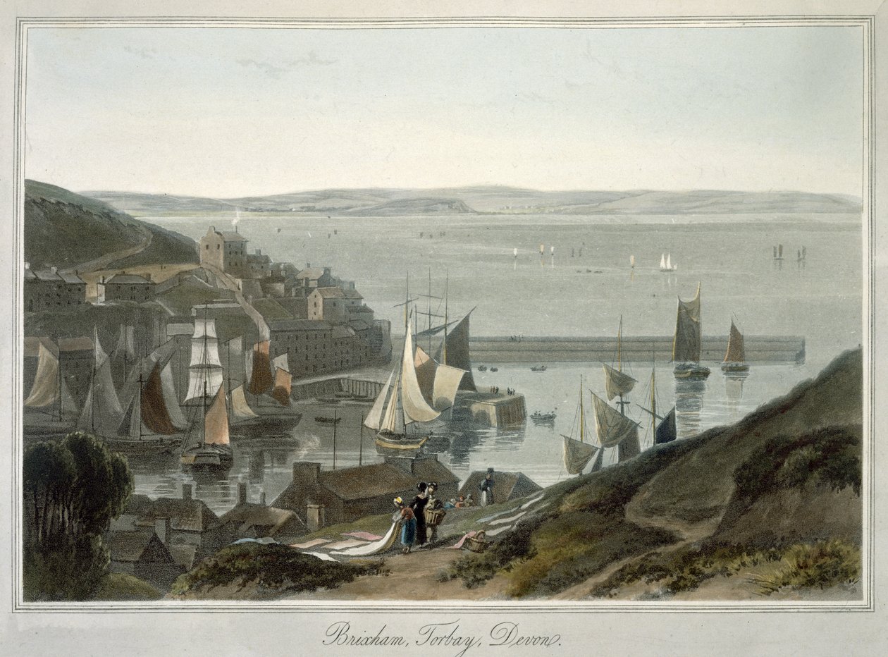 بريكسهام ، تورباي ، ديفون ، من المجلد الثامن من "رحلة حول بريطانيا العظمى بين عامي 1814 و 1825" ، نُشر عام 1825 (أكواتينت) بواسطة وليام دانييل