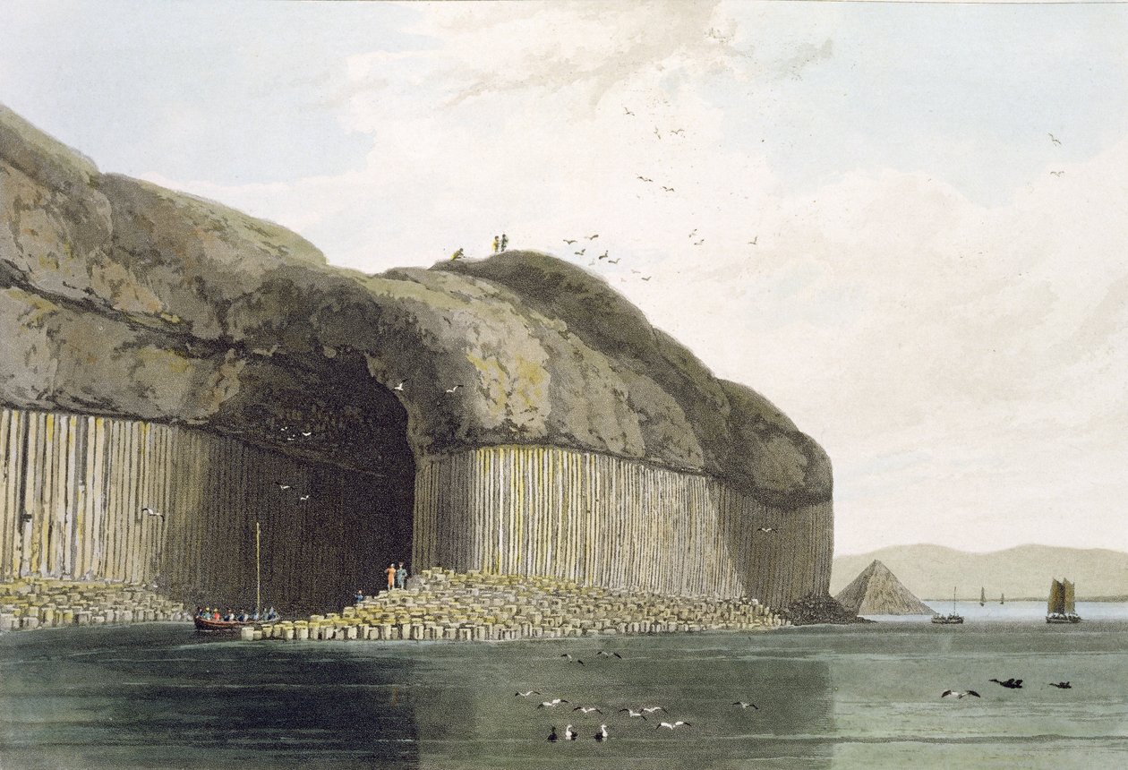 مدخل كهف فينغال ، ستافا ، من "رحلة حول بريطانيا العظمى" ، نُشر عام 1817 بواسطة وليام دانييل