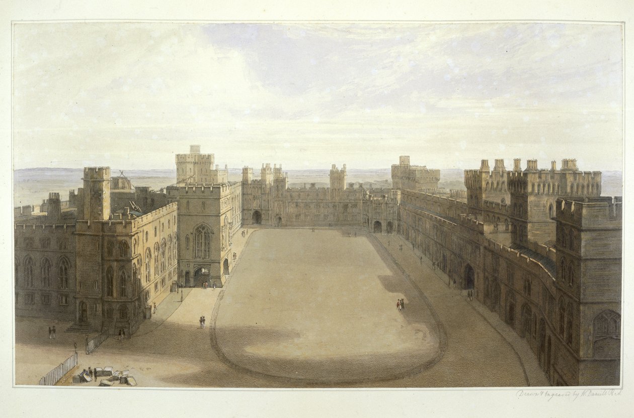 النظر إلى Quadrangle في وندسور ، من مجموعة مناظر وندسور وإيتون وفيرجينيا ووتر ، c.1825-30 بواسطة وليام دانييل