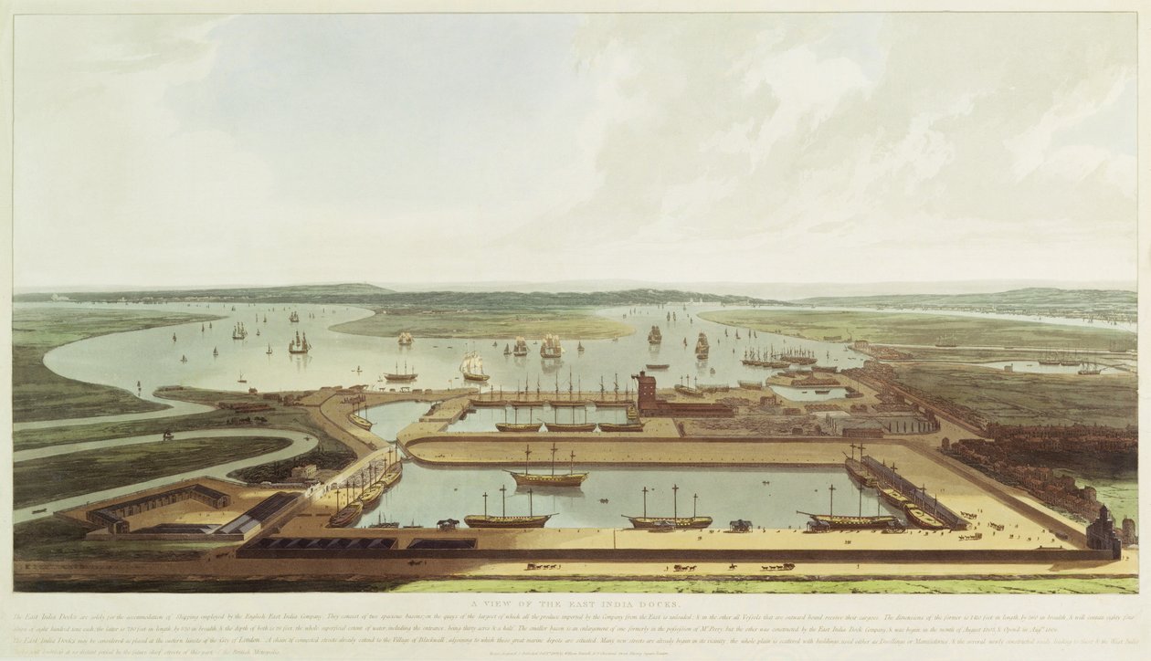 New Dock ، Wapping ، 1808 (ألوان مائية يدوية) بواسطة وليام دانييل
