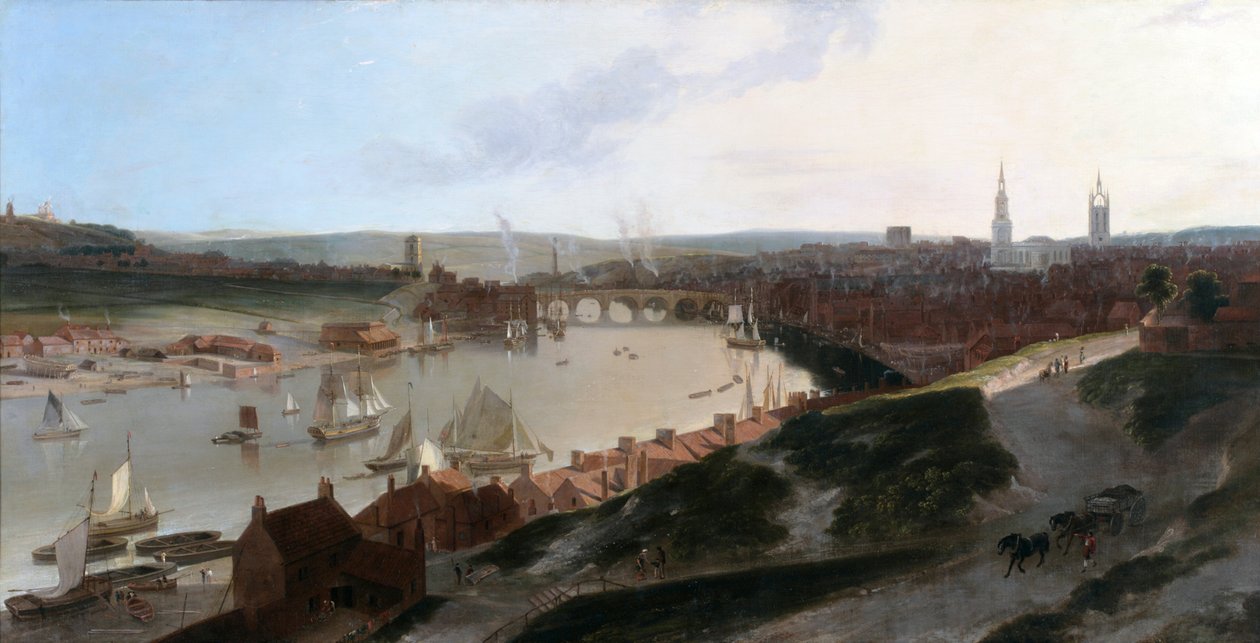 منظر نيوكاسل أبون تاين ، مأخوذ من طاحونة هوائية إلى الشرق من سانت آن ، c.1802-03 بواسطة وليام دانييل