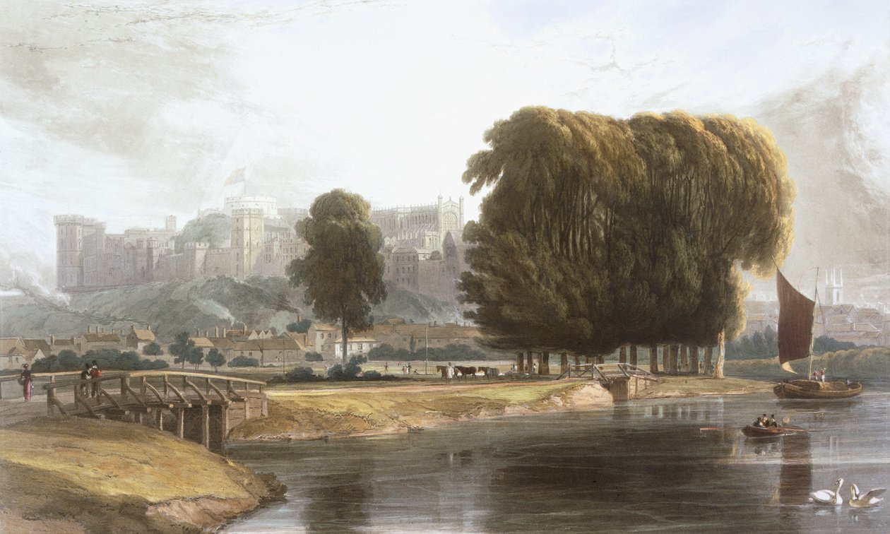 قلعة وندسور من بروكاس ميدو ، من "مناظر وندسور وإيتون وفيرجينيا ووتر" ، c.1827-30 بواسطة وليام دانييل