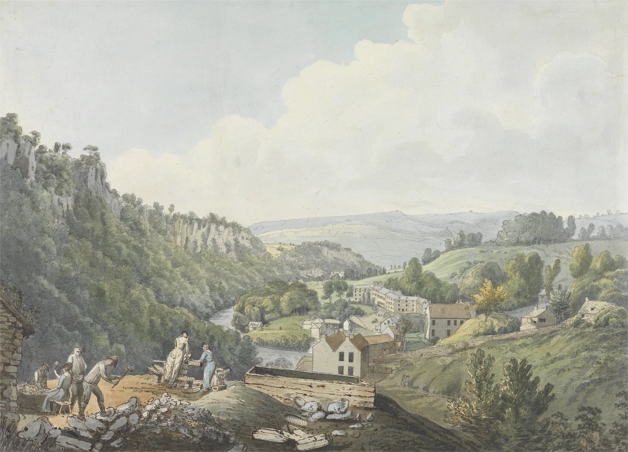 Matlock Baths ، Derbyshire ، c.1789 (مرحاض ، حبر وقلم بني ، جرافيت وغسل على ورق مضغوط) بواسطة ويليام داي