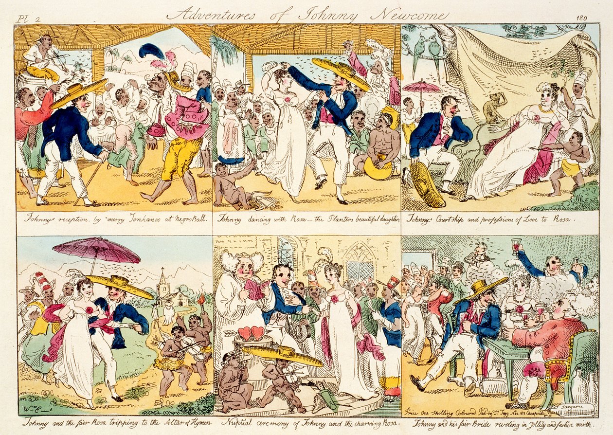 مغامرات جوني نيوميك ، نشرت عام 1812 (النقش الملون) بواسطة وليام Elmes