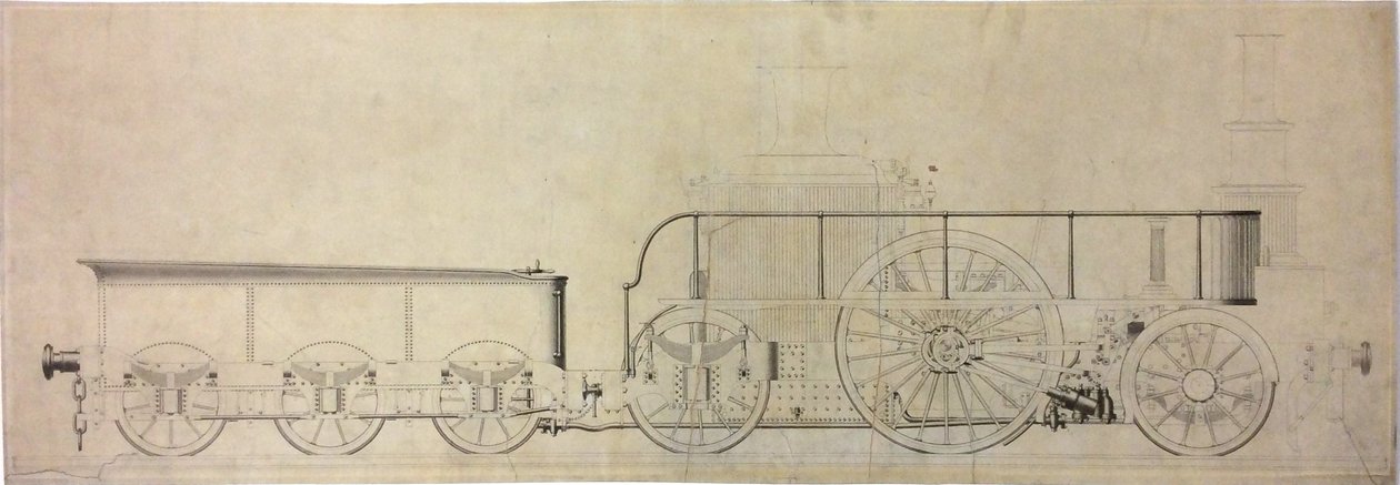 رسم إنشاء قاطرة تكثيف تجريبية ، قبل عام 1848 بواسطة وليام جورج ارمسترونج