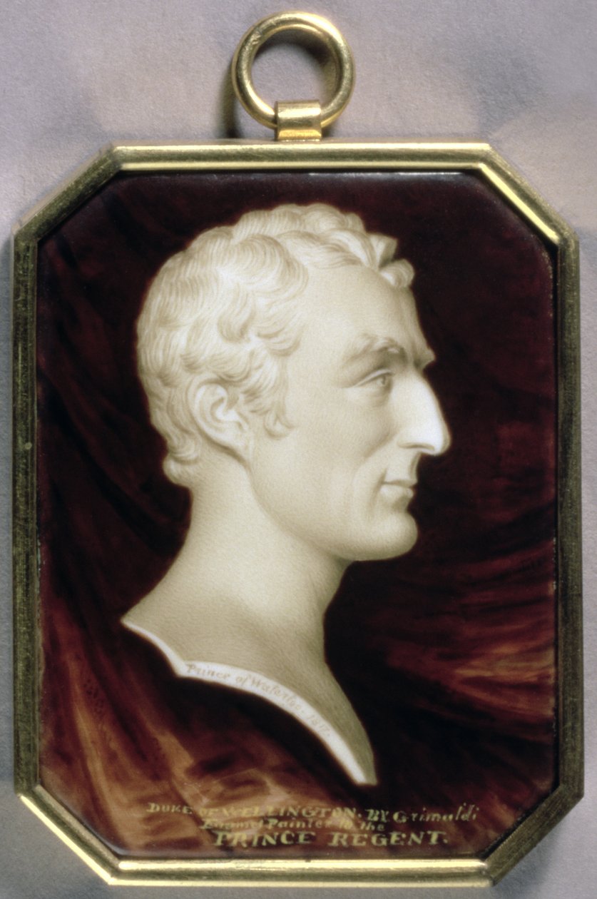صورة مصغرة لأرثر ويزلي ، دوق ويلينغتون الأول (1769-1852) في شكل حجاب رخامي من الرخام ، c.1817 (مرحاض على المينا على النحاس) بواسطة وليام جريمالدي