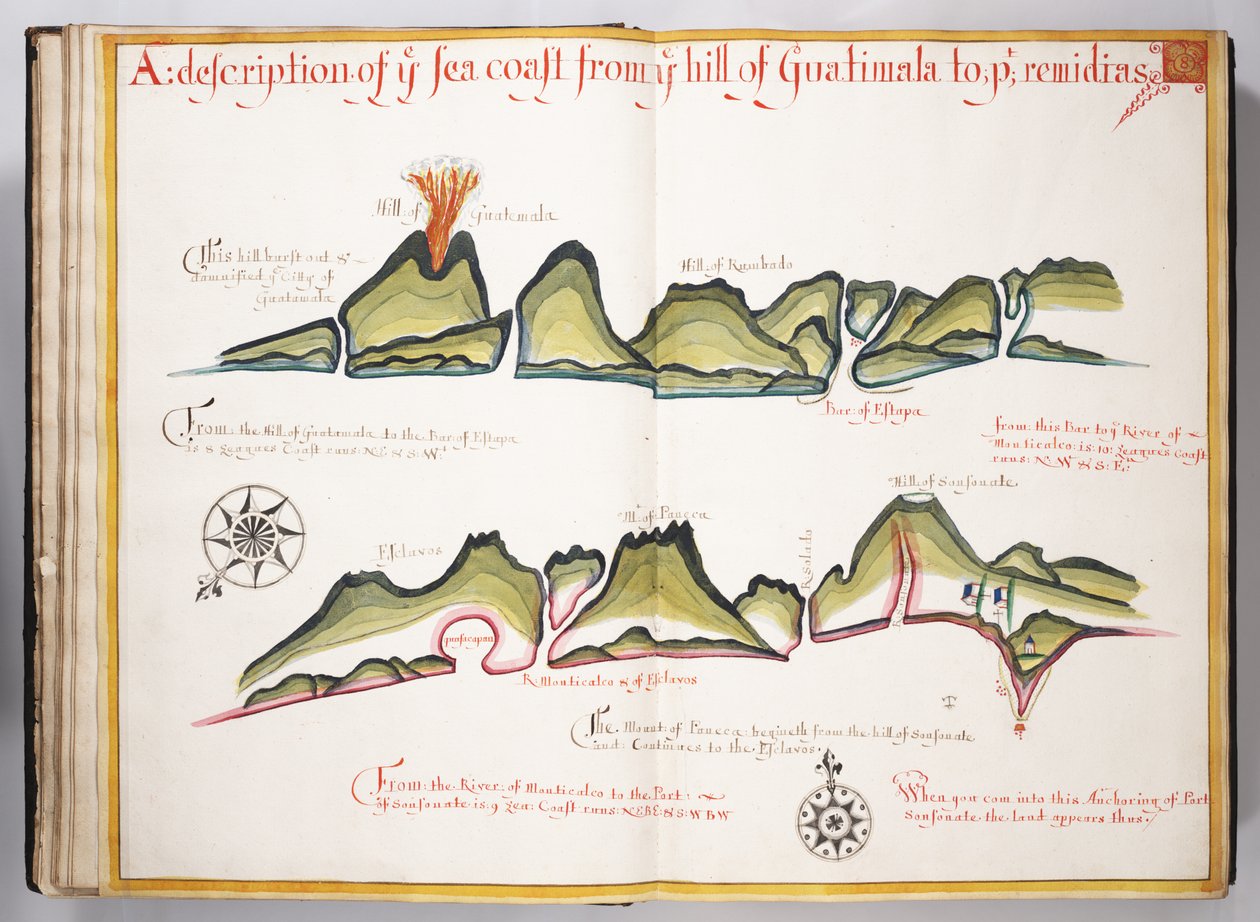 Ms Elkins 169 وصف لساحل البحر من تلة غواتيمالا إلى ... رسم توضيحي من عربة البحر (قلم وحبر مع مرحاض على ورق) بواسطة وليام هاك