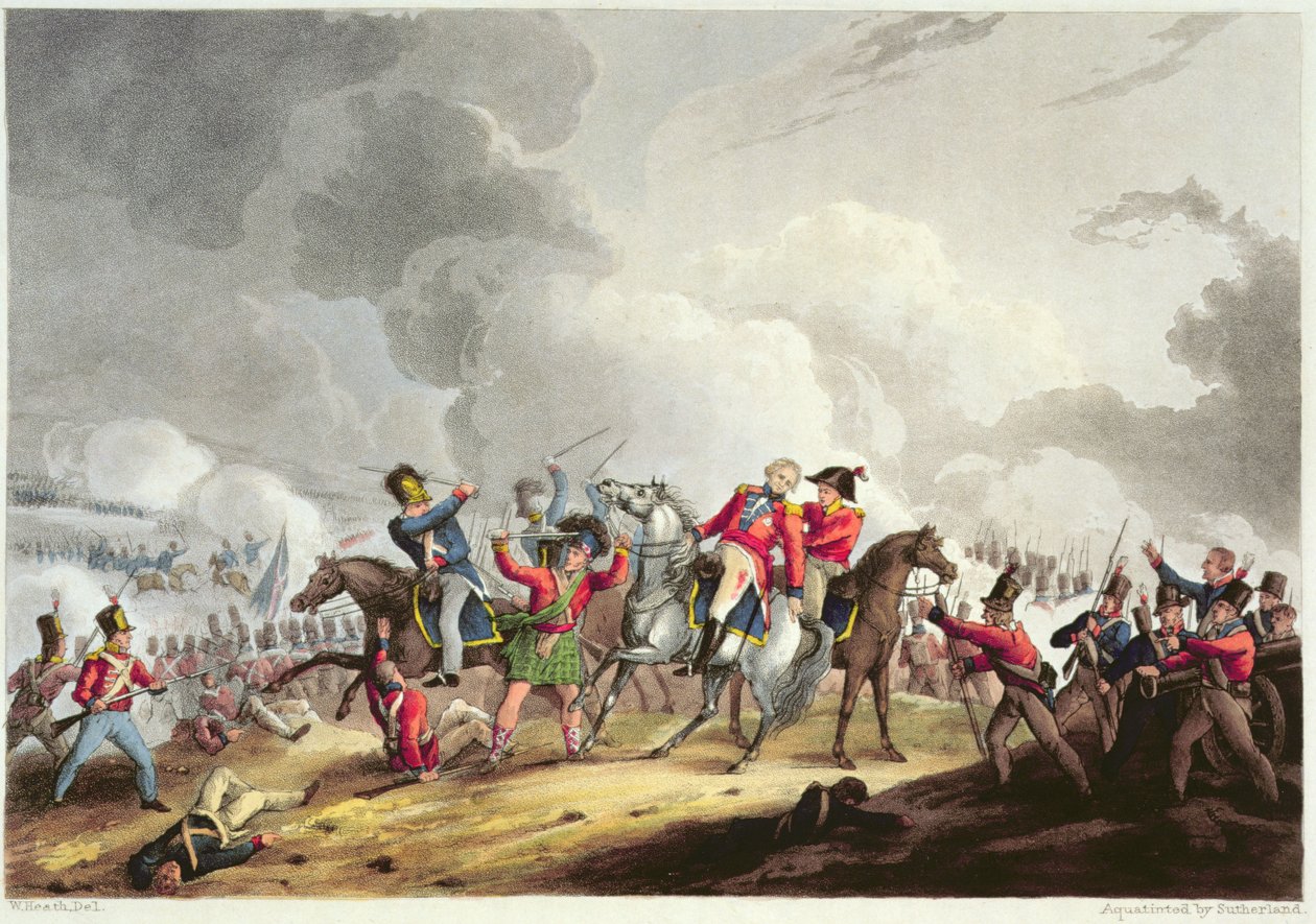وفاة السير رالف أبيركرومبي (1734-1801) 21 مارس 1801 ، من "الإنجازات القتالية لبريطانيا العظمى وحلفائها من 1799 إلى 1815" ، بقلم جيمس جينكينز ، نقشها توماس ساذرلاند (BC1785) بواسطة وليام هيث