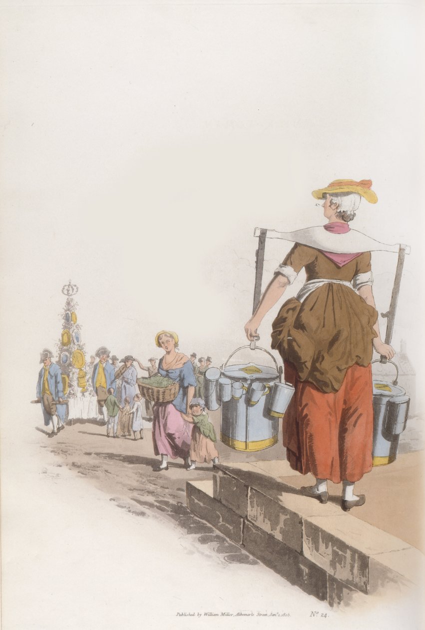 حليب المرأة ، من زي بريطانيا ، c.1819 بواسطة وليام هنري باين