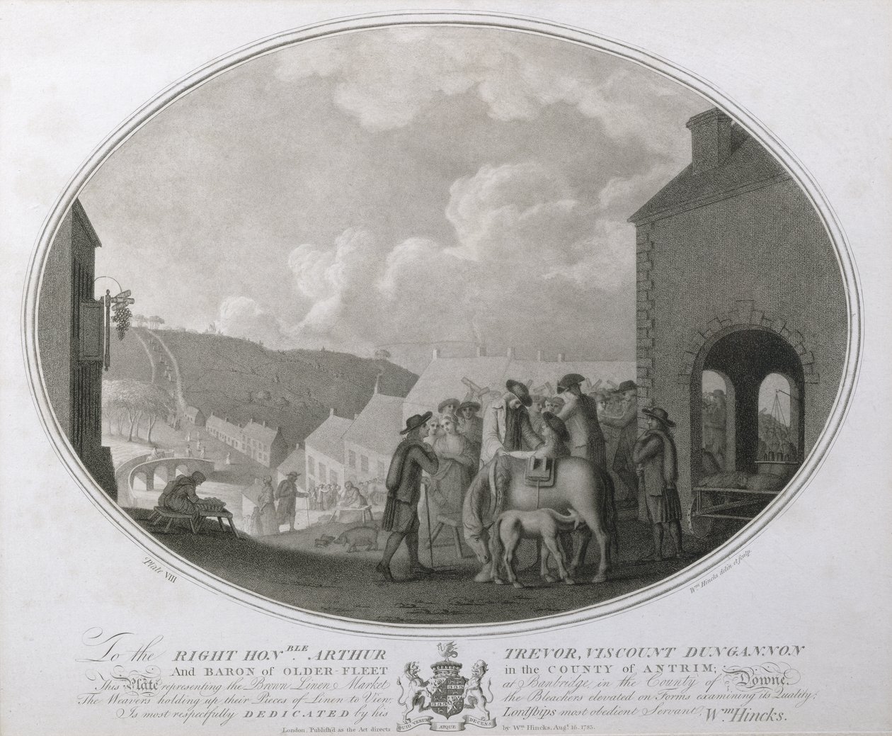 سوق الكتان البني في Banbridge في مقاطعة Antrim ، اللوحة الثامنة من مصنع الكتان في أيرلندا ، 1783 (mezzotint) بواسطة وليام هينكس