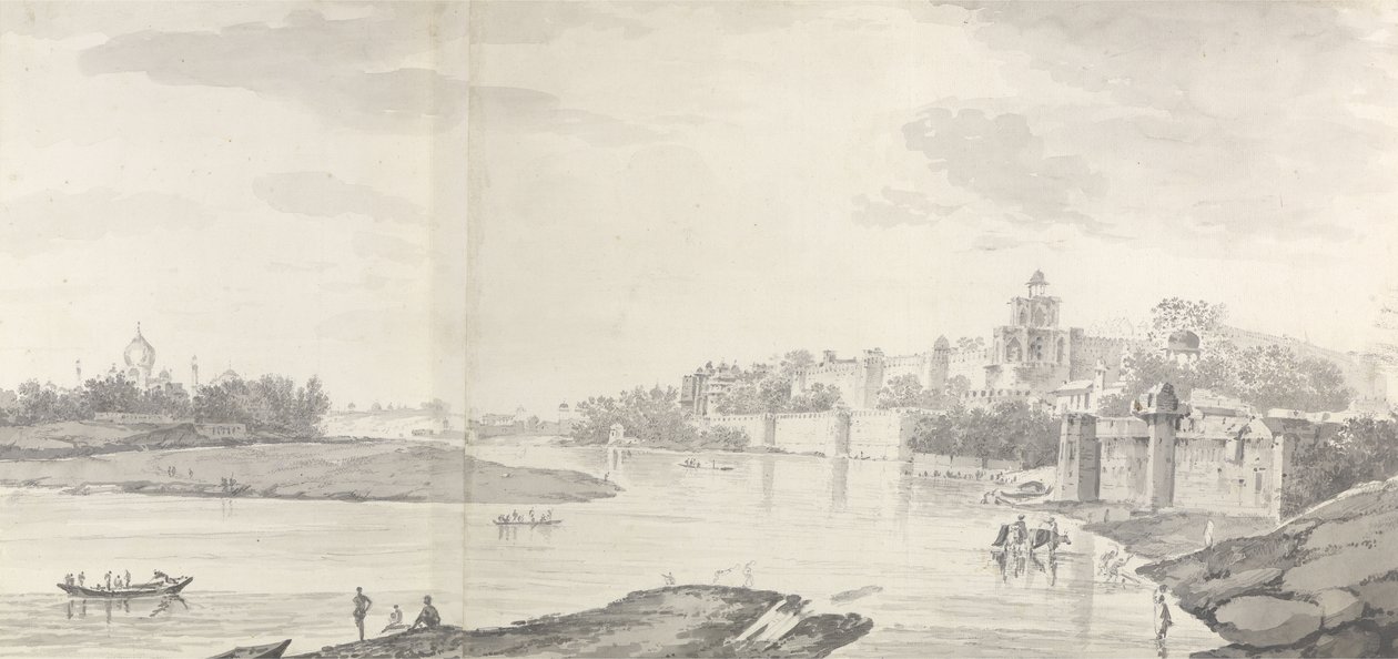 منظر لحصن أغرا على نهر جومنا من الشمال الشرقي ، c.1783 (غسيل رمادي وقلم رصاص على ورق) بواسطة وليام هودجز