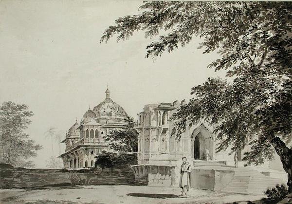 منظر لمسجد منهر من الجنوب الشرقي ، ج .1781 (قلم رصاص ، قلم ، حبر ، يغسل على ورق). بواسطة وليام هودجز