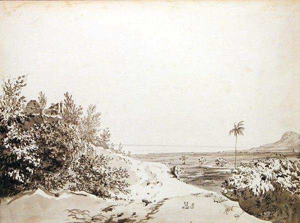 منظر من ممر ساكريجالي ينظر شرقاً نحو البنغال ، c.1781 (غسيل رمادي ، قلم وحبر أسود فوق الجرافيت على ورق مضغوط) بواسطة وليام هودجز