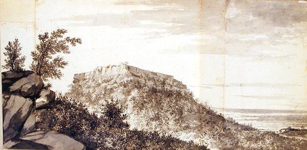 منظر لقلعة بدجيجور (بيجاره) c.1781 (غسيل رمادي وجرافيت على قطع متصلة من الورق المركب) (انظر أيضًا 174459) بواسطة وليام هودجز