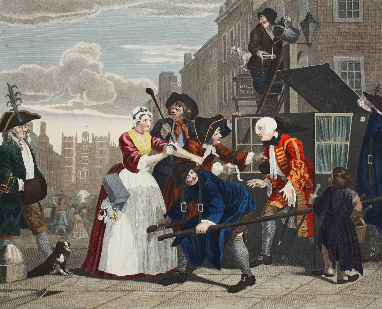 تم القبض عليه بسبب ديون ، اللوحة الخامسة من "تقدم Rake&39;s ، رسم توضيحي من" Hogarth Restored: The Whole Works of the William William Hogarth الشهير ، الذي نقشه توماس كوك ، الحانة. 1812 (نقش يدوي بواسطة وليام هوغارث