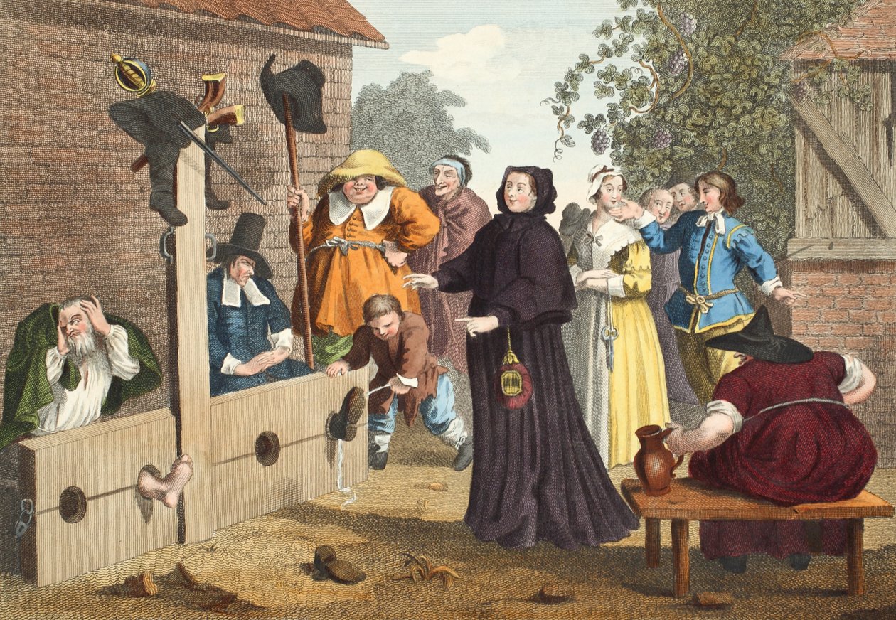 Hudibras و Ralpho in the Stocks ، من "Hudibras" بقلم صموئيل بتلر (1612-80 ، رسم توضيحي من "Hogarth Restored: The Whole Works of the Celebrated William William Hogarth ، أعيد نقشه توماس كوك" ، حانة. بواسطة وليام هوغارث