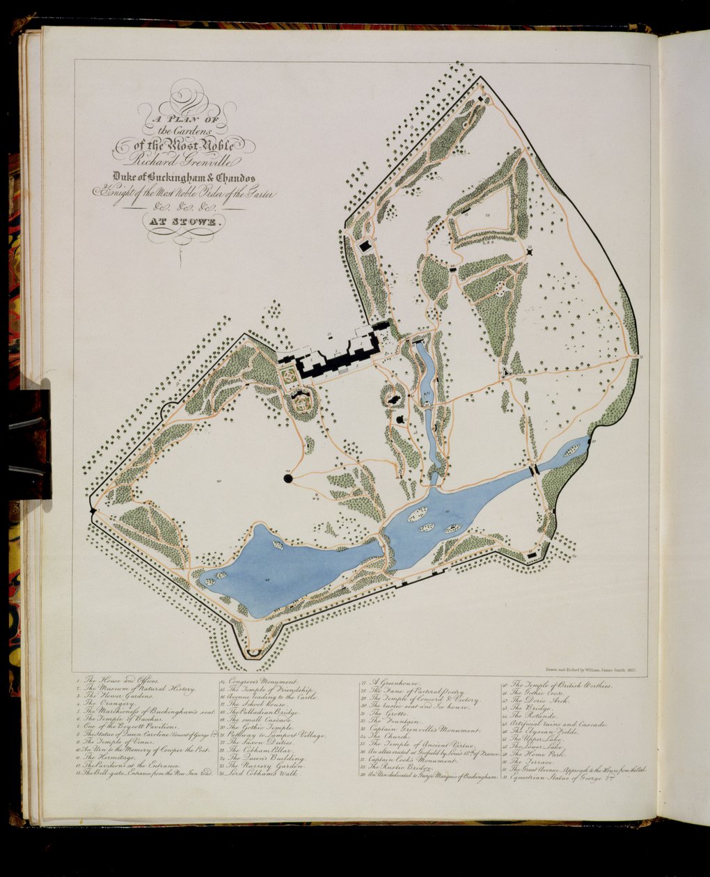 مخطط حدائق ريتشارد غرينفيل ، دوق باكنغهام ، في ستو ، محفوراً بالفنان ، 1827 بواسطة وليام جيمس سميث