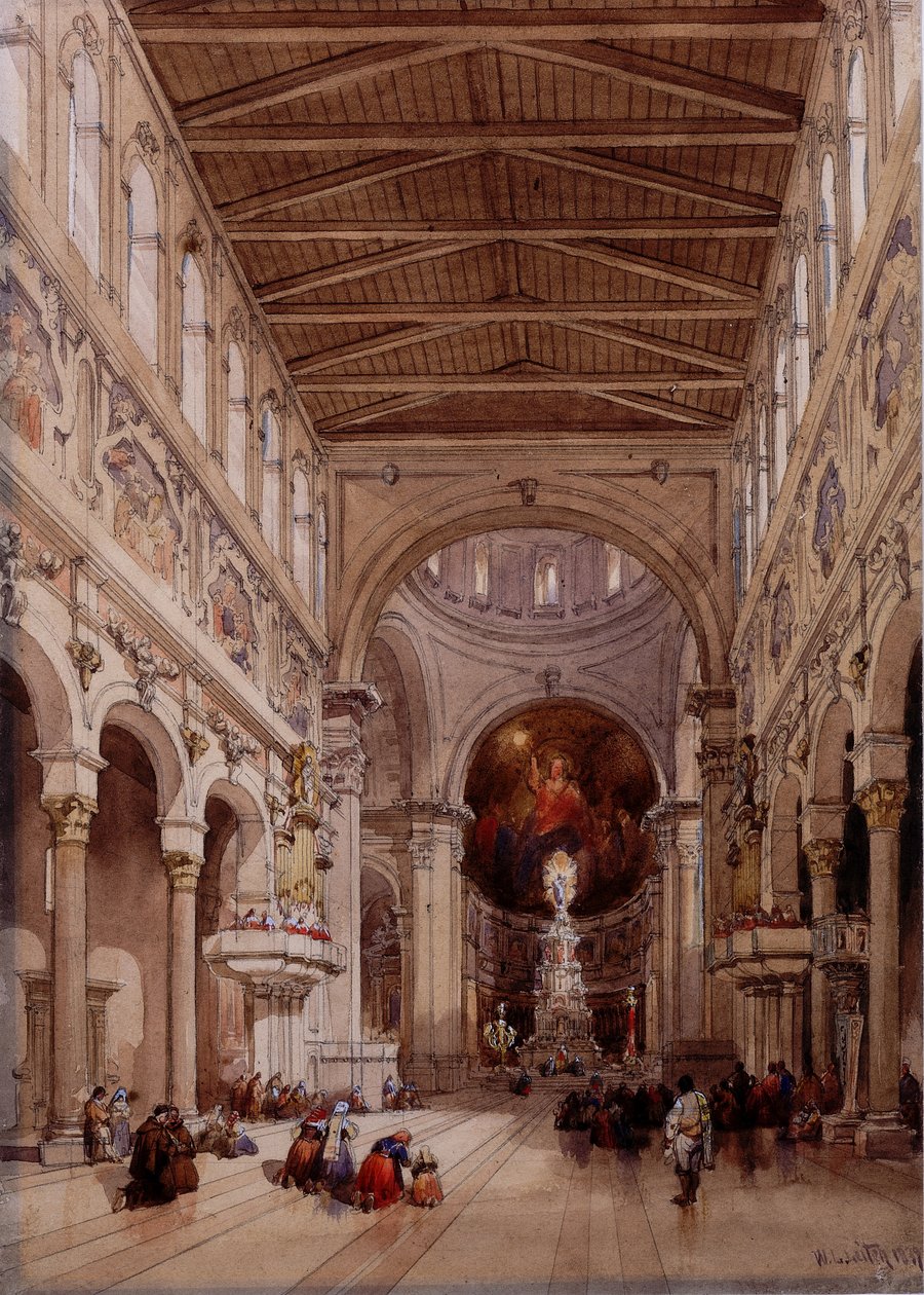 داخل الكاتدرائية ، ميسينا ، 1839 (قلم رصاص ومرحاض على ورق منسوج) بواسطة وليام لايتون ليتش