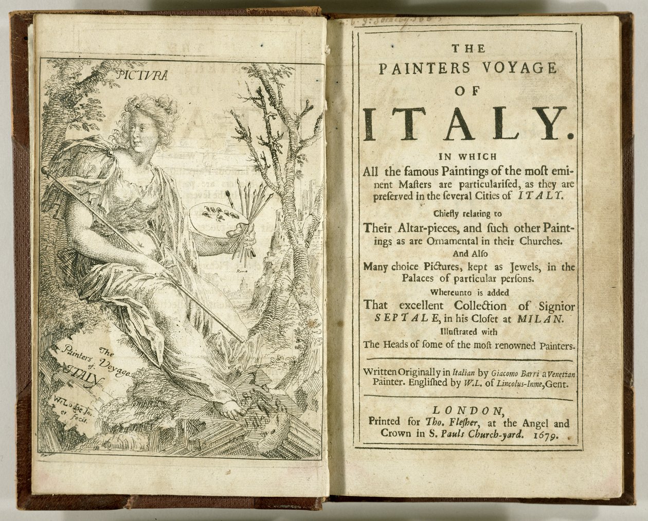 صفحة العنوان من رحلة الرسامين في إيطاليا ... بقلم جياكومو باري ، 1679 بواسطة وليام لودج