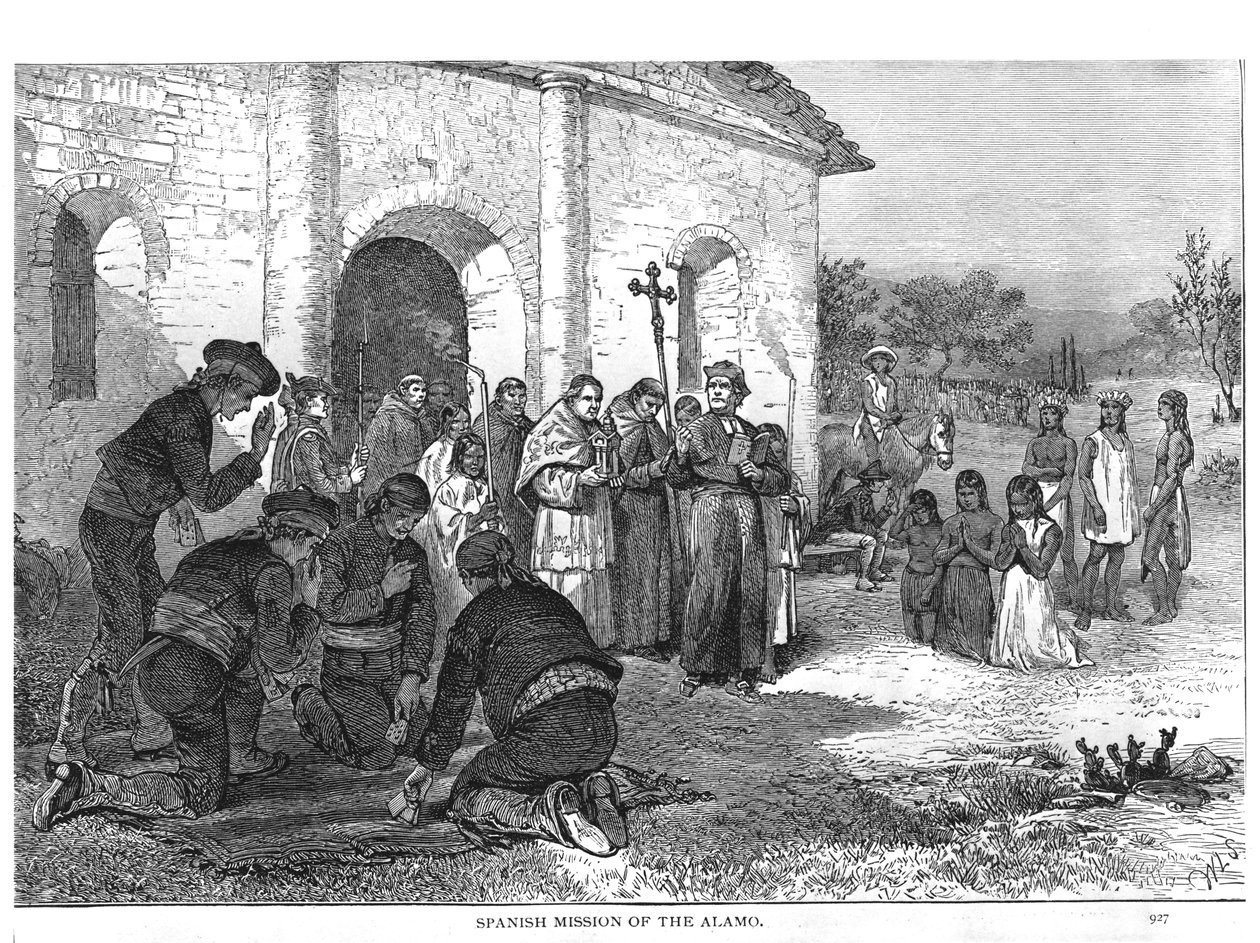 المهمة الإسبانية لألامو ، من "رومانسية مأساة الحياة الرائدة" ، بقلم أوغسطس ماسون ، 1883 بواسطة وليام لودلو شيبرد