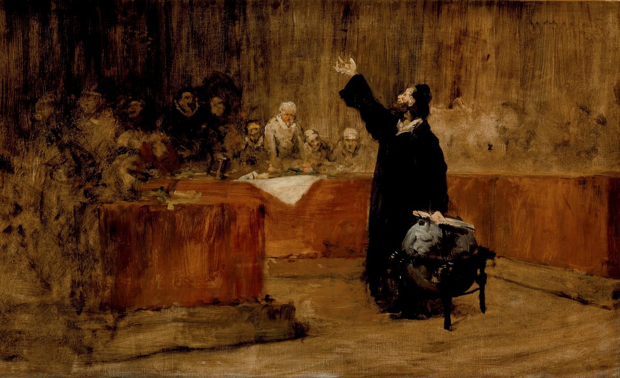 رسم تخطيطي لكولومبوس أمام مجلس سالامانكا ، c.1876 بواسطة وليام ميريت تشيس