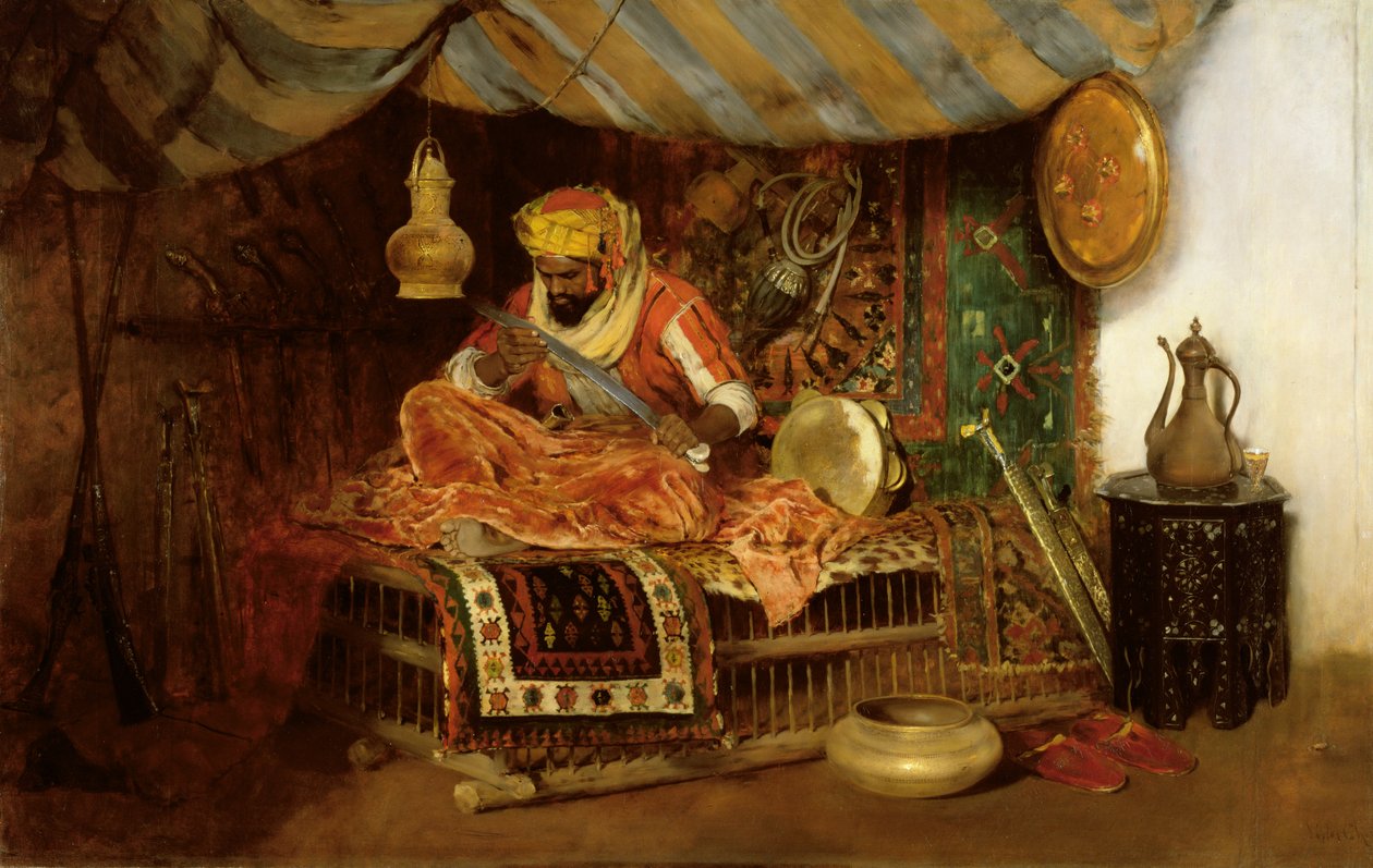 المحارب المغربي ، c.1876 (زيت بدون قماش) بواسطة وليام ميريت تشيس