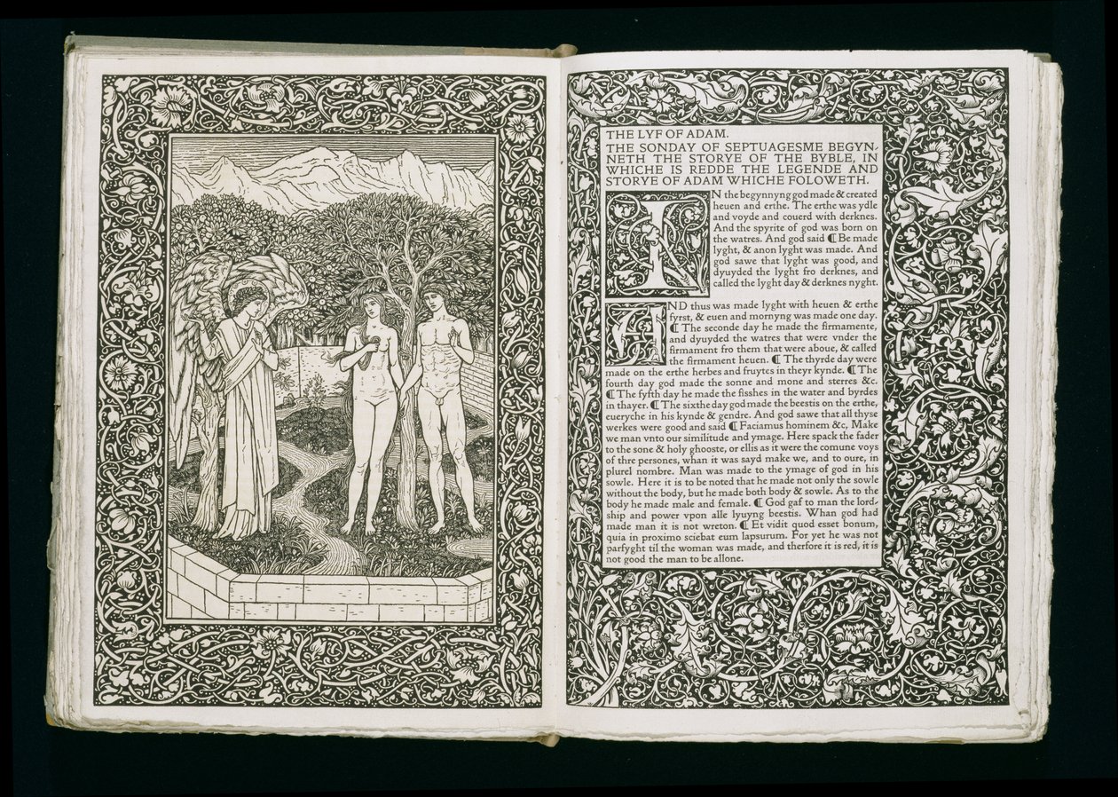 آدم وحواء ، من "The Kelmscott Chaucer" ، نشرته Kelmscott Press ، 1896 بواسطة وليام موريس