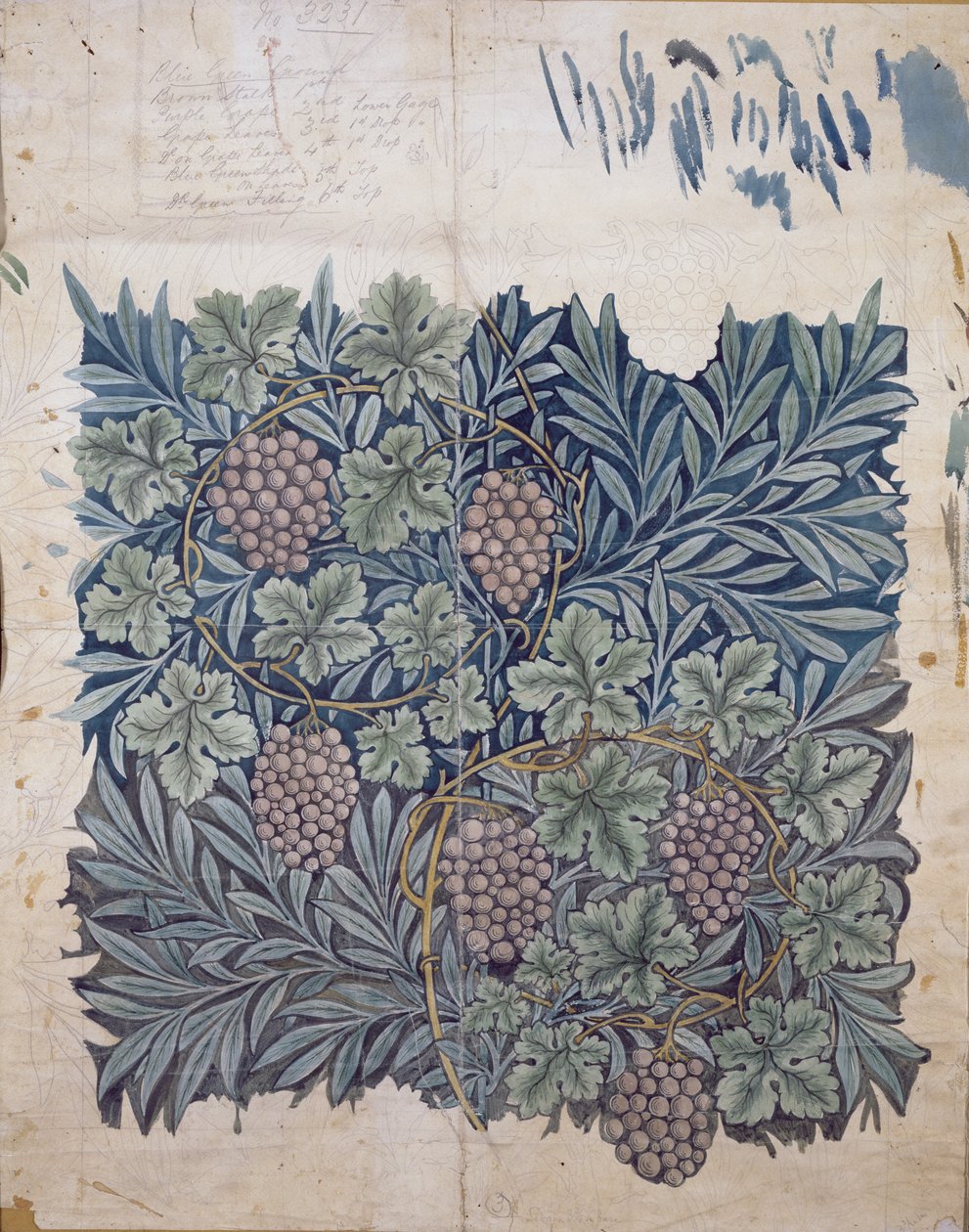 تصميم Leaf and Grape لخلفية &39;Vine&39; (قلم رصاص ومرحاض على ورق) بواسطة وليام موريس