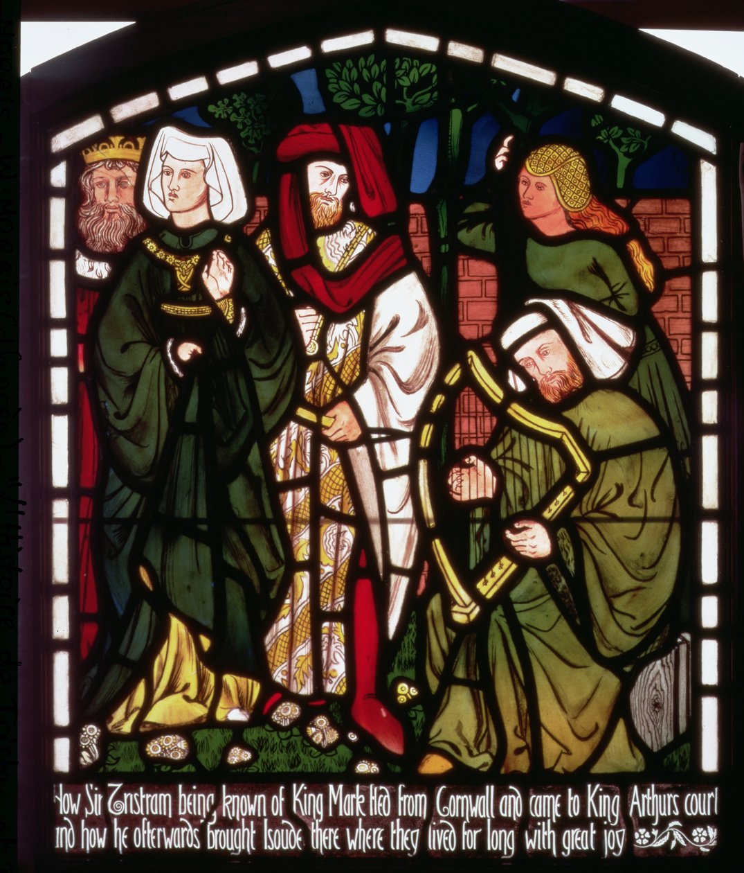 تريستان و Isolde المعرض في محكمة الملك آرثر ، من "قصة تريستان وإيزولده" ، William Morris und Co. (زجاج ملون) بواسطة وليام موريس