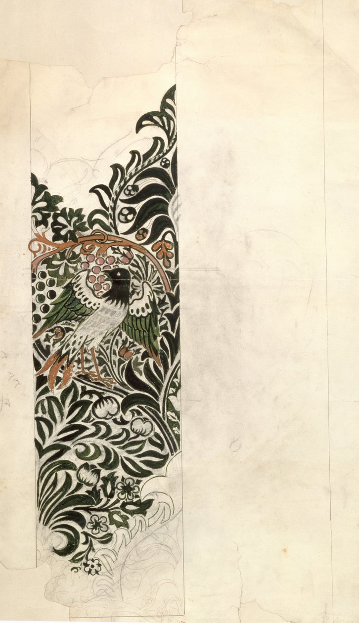 تصميم كتلة خشبية `` Bird and Vine &39;&39; غير مكتمل لورق الحائط ، 1878 بواسطة وليام موريس