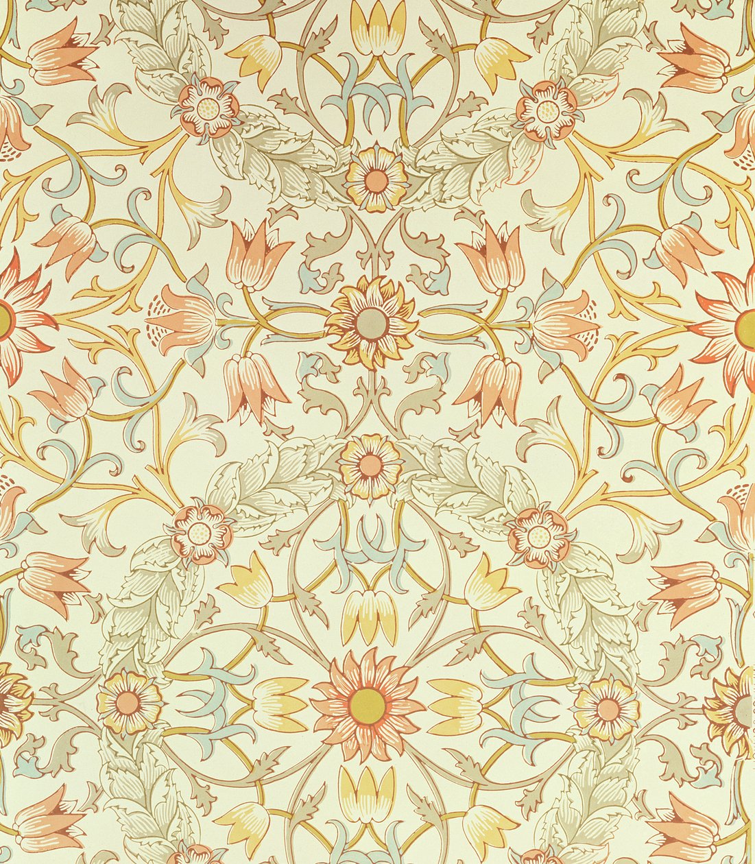 ورق حائط بتصميم زهري من الزنابق محاطة بالورود التي صممها ويليام موريس (1834-1896) بواسطة وليام موريس