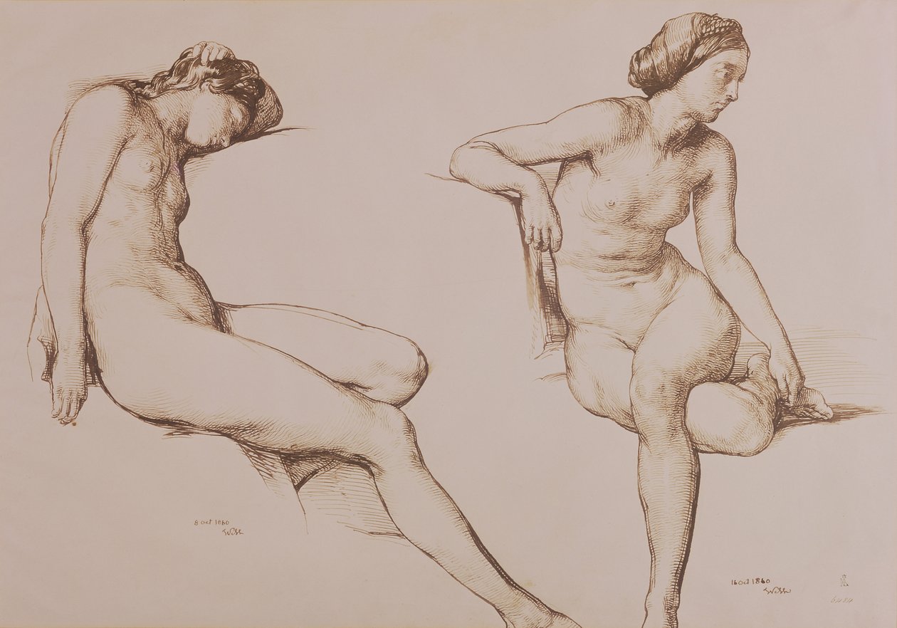 رسم بني داكن لامرأة عارية ، c.1860 بواسطة وليام مولريدي