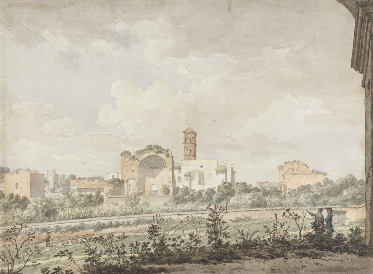 معبد فينوس وروما ، روما ، 1781 (مرحاض مع قلم وحبر بني فوق قلم رصاص على ورق) بواسطة وليام بارس