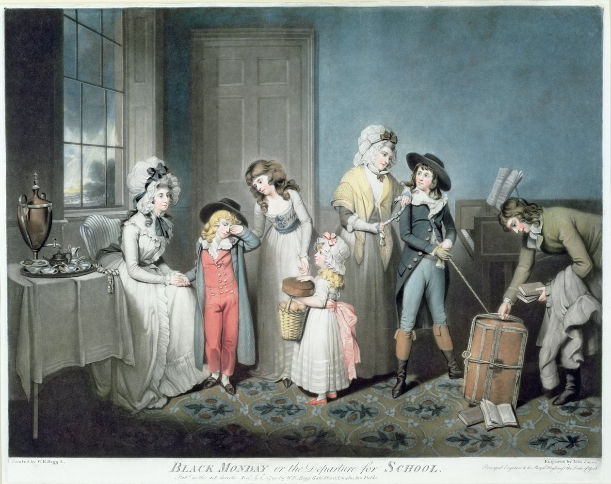 الاثنين الأسود ، أو المغادرة للمدرسة ، نقشها جون جونز (c.1745-97) ، حانة. بواسطة W. Bigg ، 1790 (نقش mezzotint) (انظر أيضًا CHT 184962) بواسطة وليام ريدمور بيج