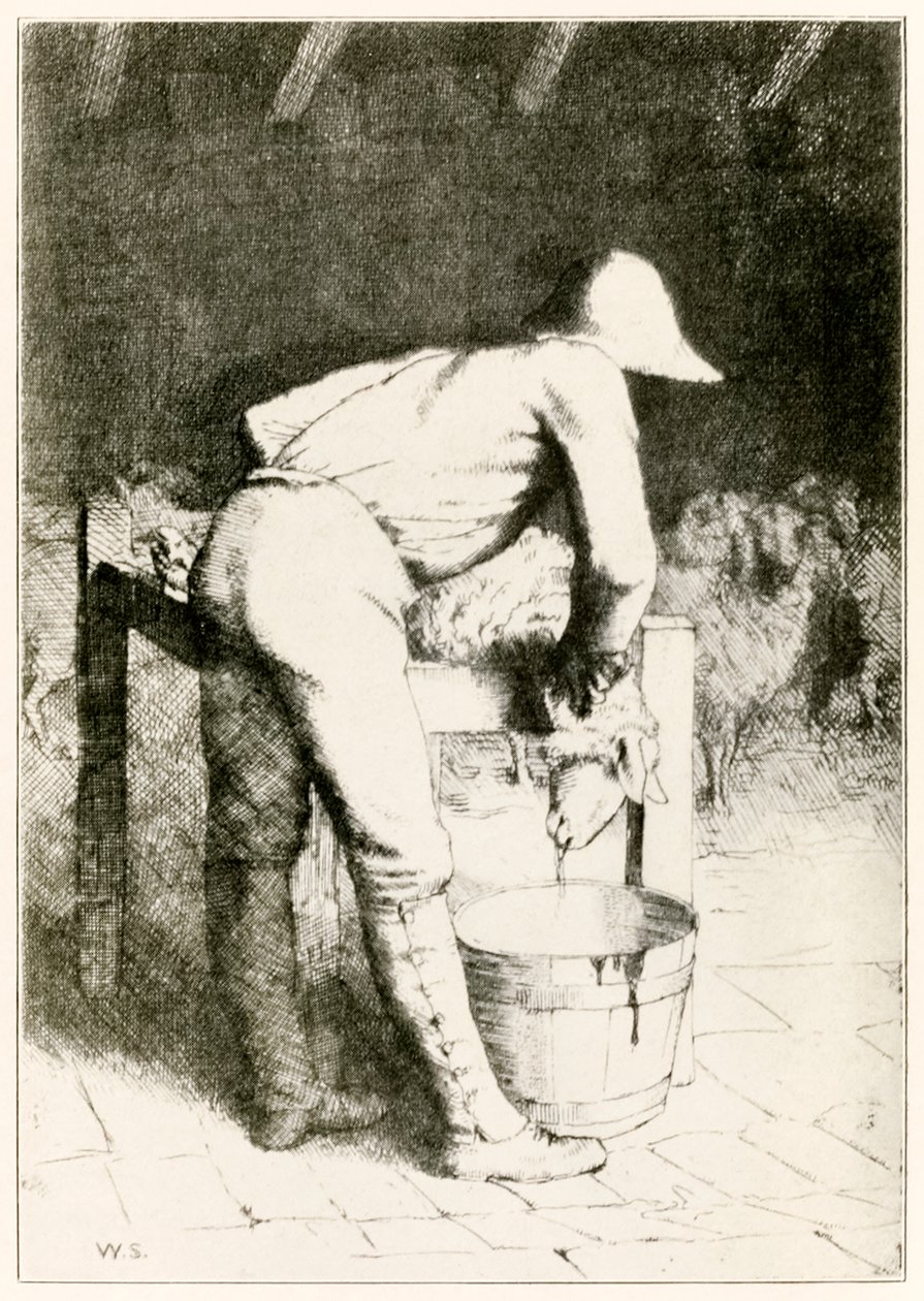 الجزار والأغنام من الحجاج يتقدمون من هذا العالم ، إلى ما سيأتي بقلم جون بونيان (1628-1688) التوضيح بقلم ويليام سترانغ (1859-1921) بواسطة وليام ستراند