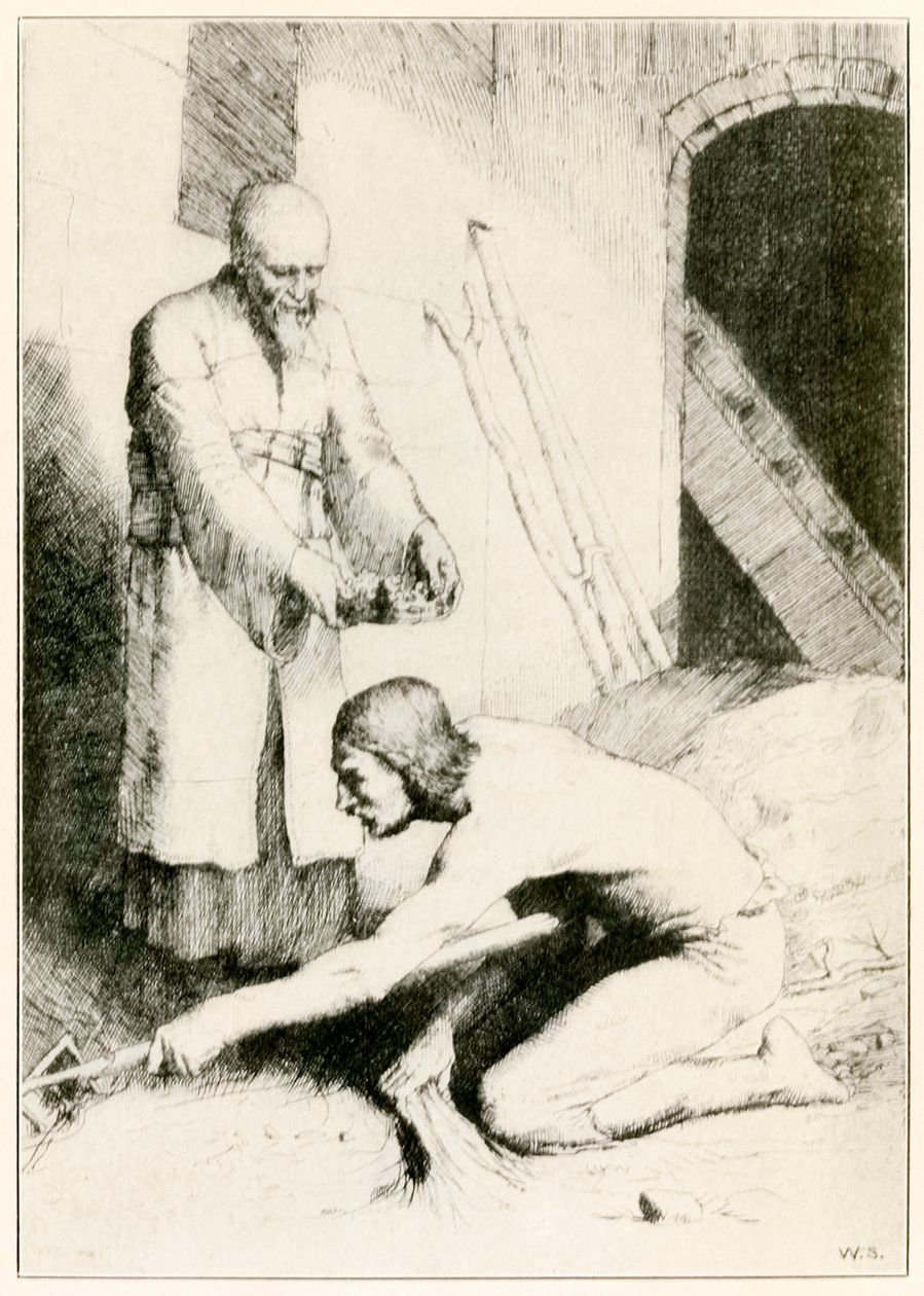 الرجل مع muckrake من الحجاج يتقدمون من هذا العالم ، إلى ما سيأتي بقلم جون بونيان (1628-1688) التوضيح بقلم ويليام سترانغ (1859-1921) في بيت المترجمين بواسطة وليام ستراند