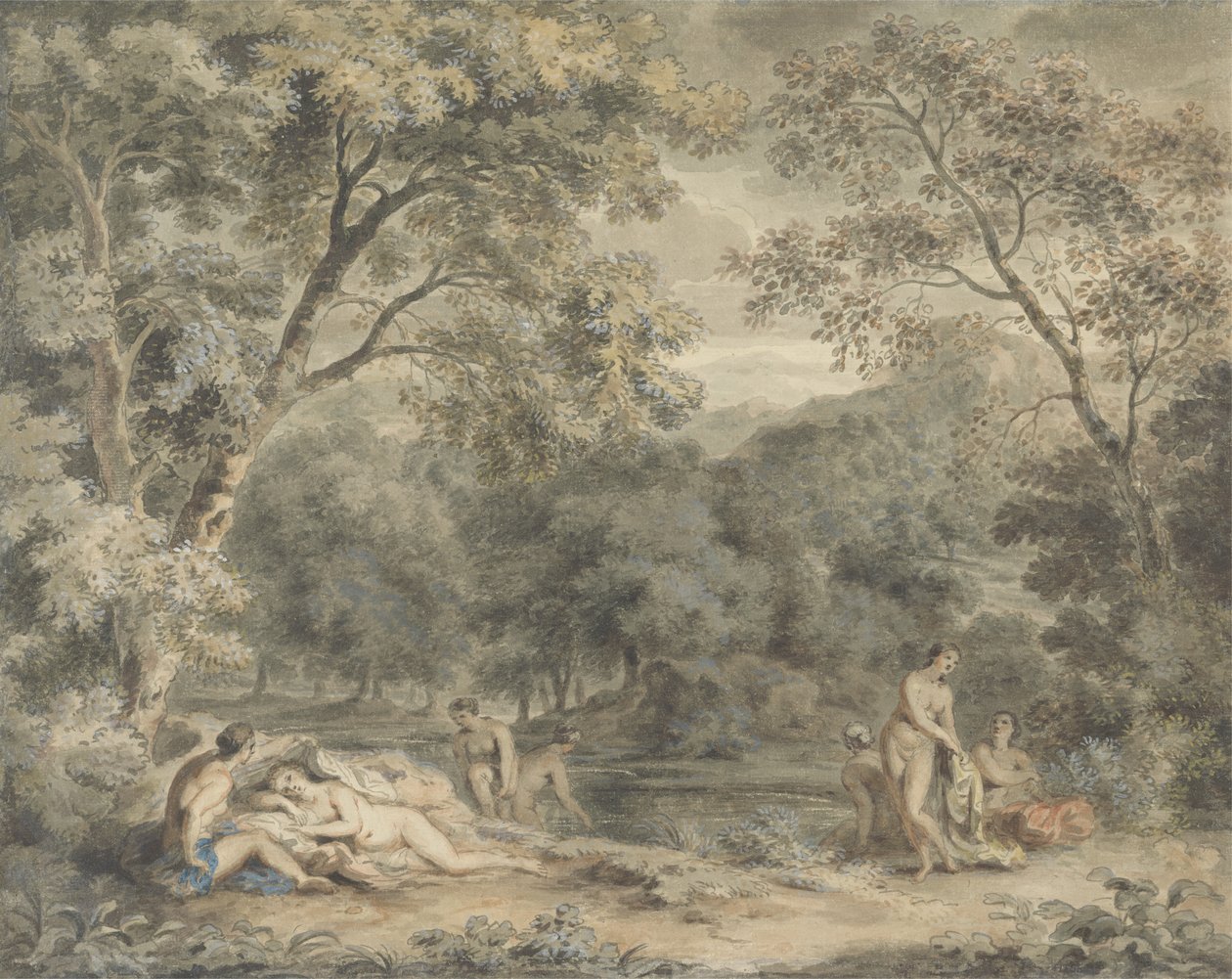 الاستحمام الحوريات في شفرة خشبية ، c.1765-70 (مرحاض وغواش على ورق) بواسطة ويليام تافيرنر