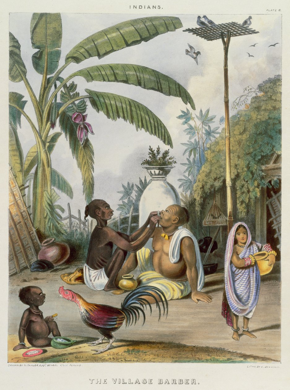 The Village Barber ، اللوحة 6 من "الهنود" ، محفورة بقلم J. Bouvier ، 1842 بواسطة وليام تايلر