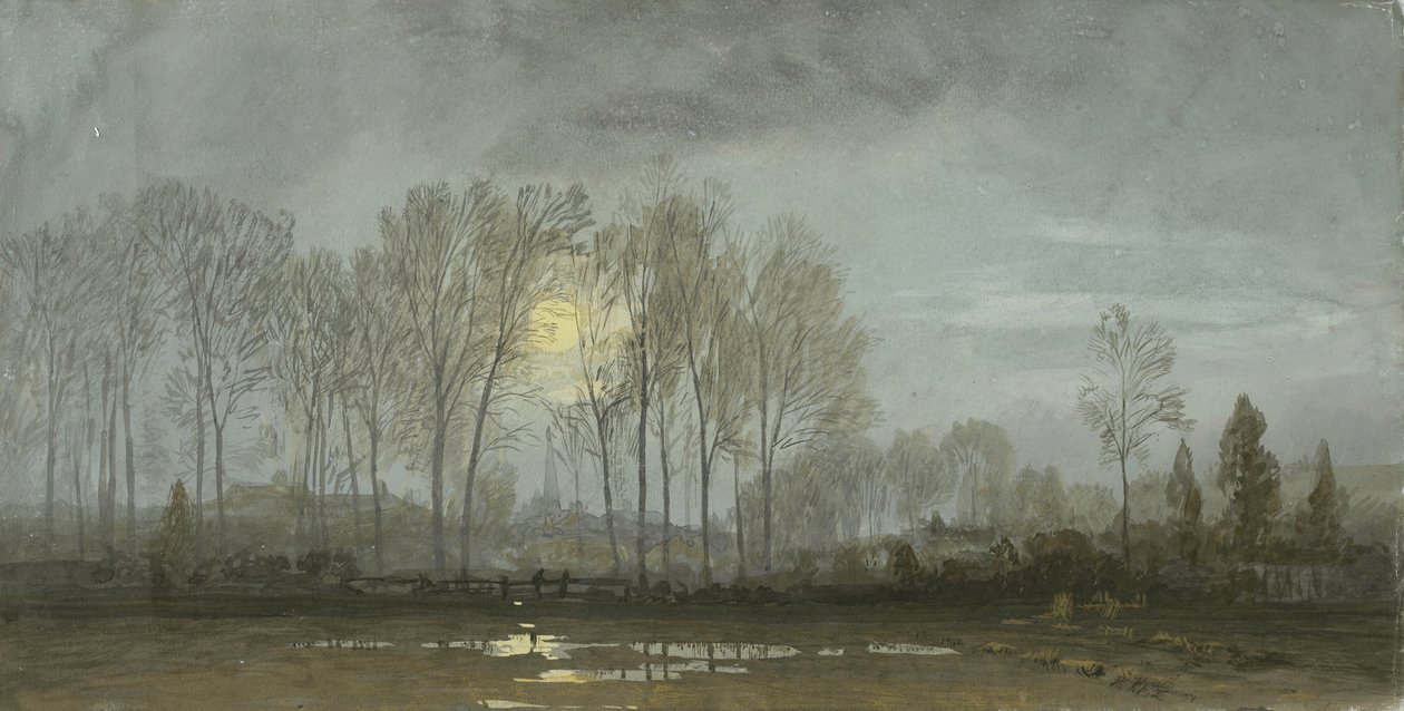 منظر طبيعي من ضوء القمر ، 1862 (مرحاض مع غواش على ورق منسوج أزرق رمادي) بواسطة وليام تروست ريتشاردز